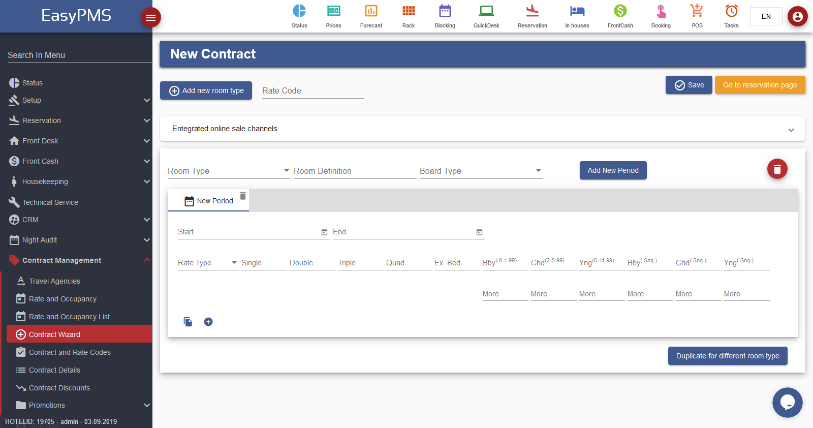 easypms Hotel software Contract Management