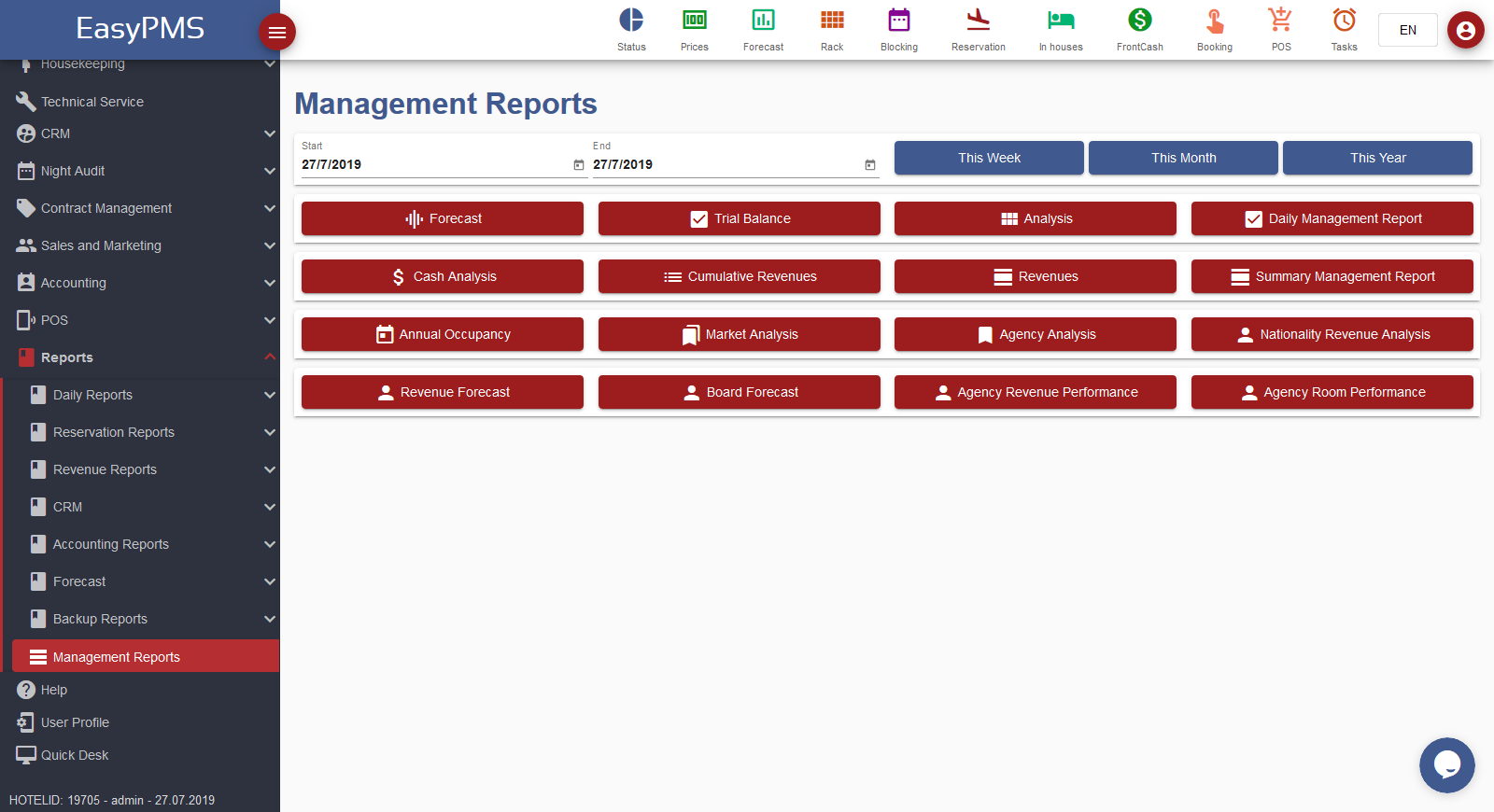 easypms Hotel software Management Reports