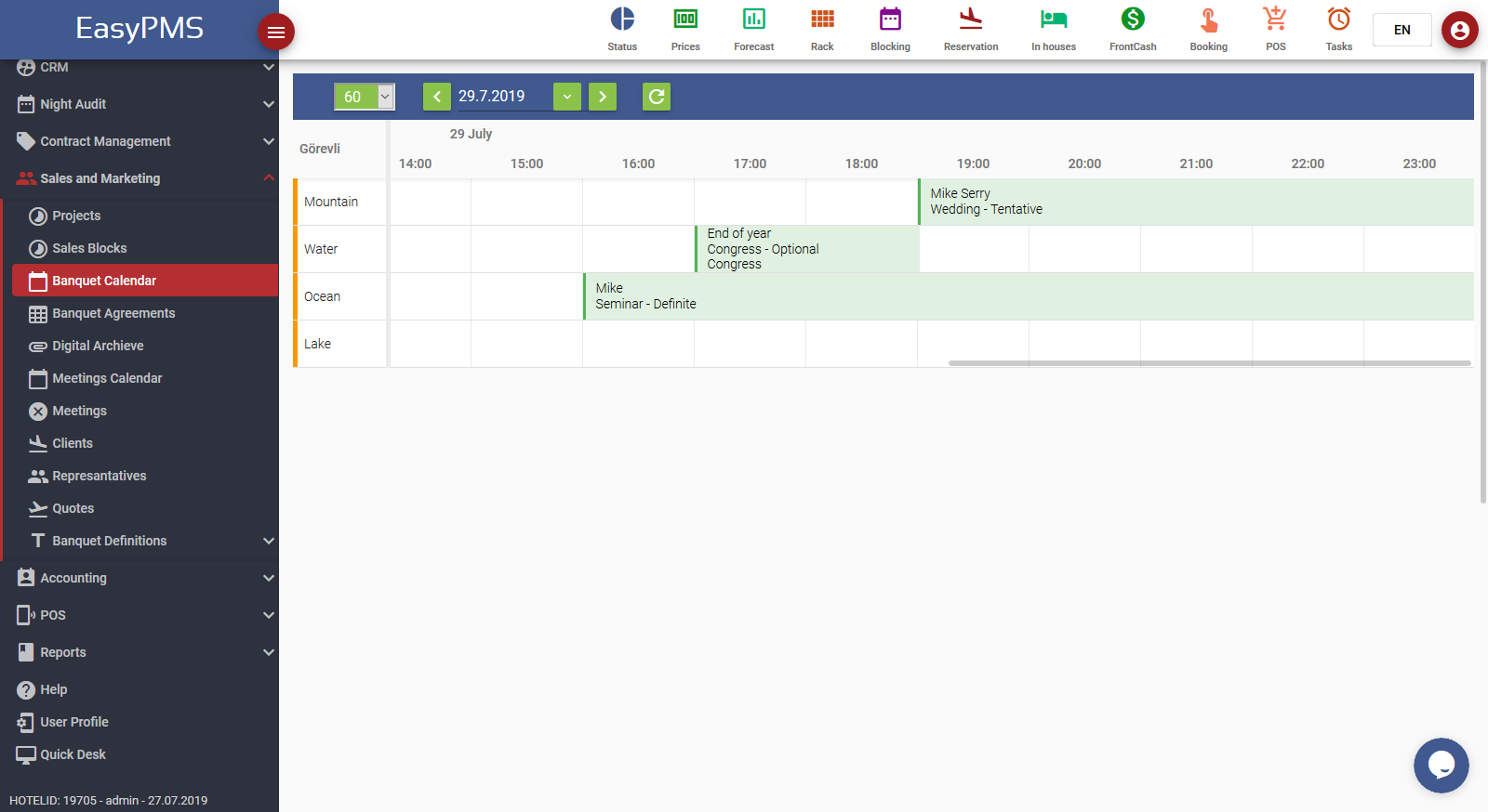 easypms hotel management banquet management