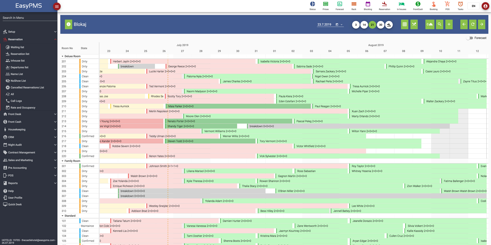 easypms hotel software room calender Screen