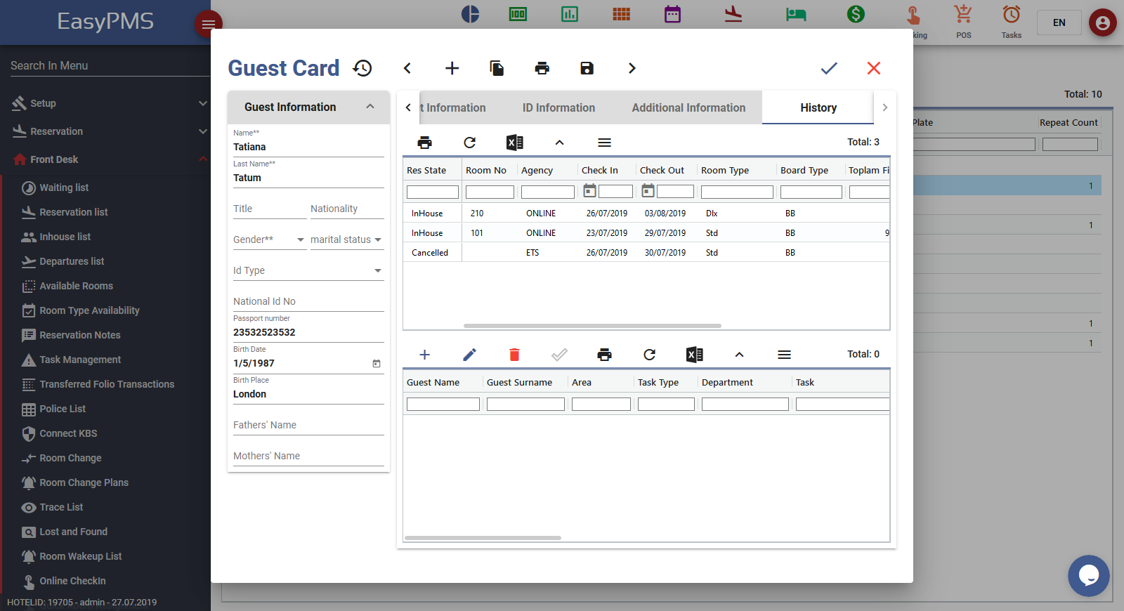 easypms hotel management guest relation