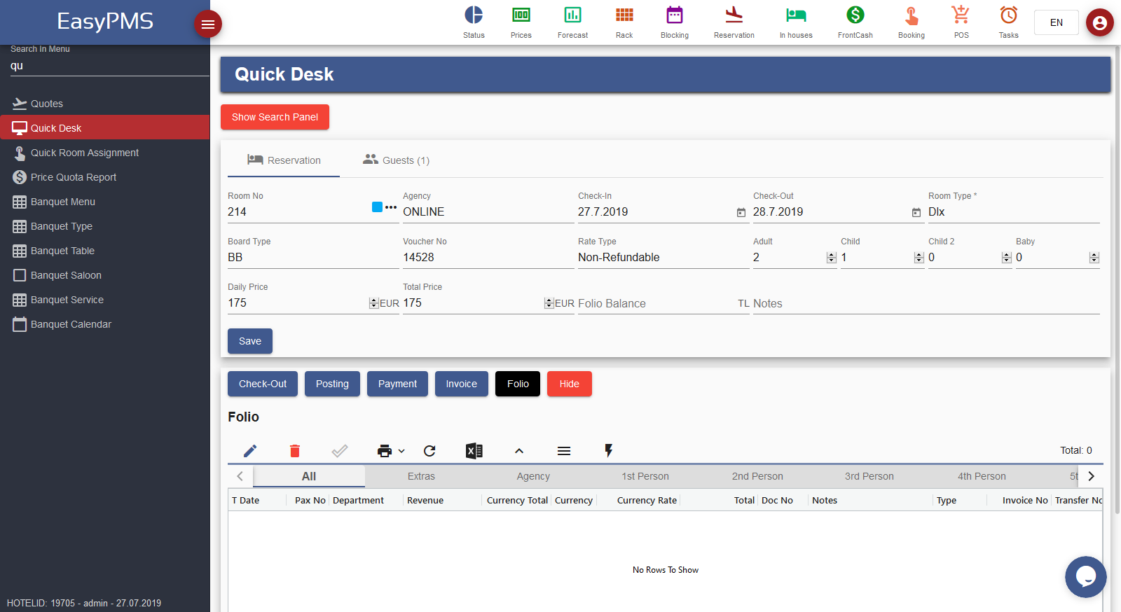 easypms hotel software Quick Desk