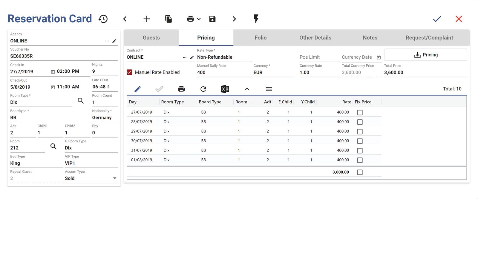 easypms hotel software reservation card pricing