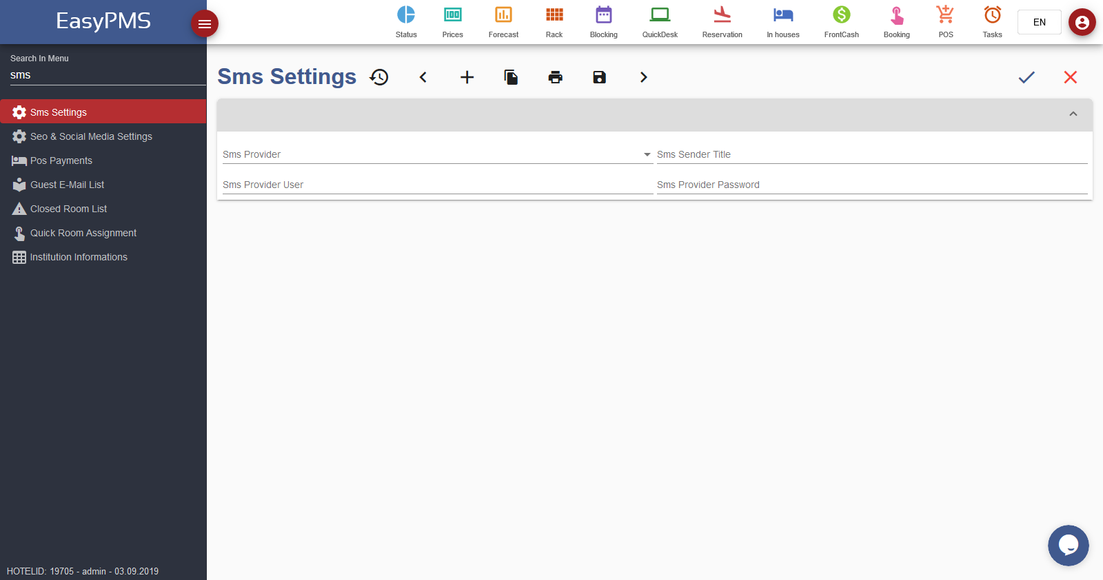 Easypms Hotel PMS SMS Sender